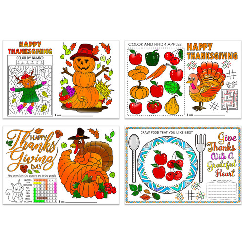 FLYAB Thanksgiving Placemats for Kids 12 Sheets Thanksgiving Coloring Placemats Fall Thanksgiving Paper Table Mats for Thankful School Holiday Craft Activity
