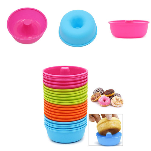 24pcs Silicone Donut Pan Non-Stick Donut Cake Mould Reusable Baking Cups Muffin Cupcake Molds Bagel Pan Round Doughnut Cake Mold for Cupcake Baking Tool