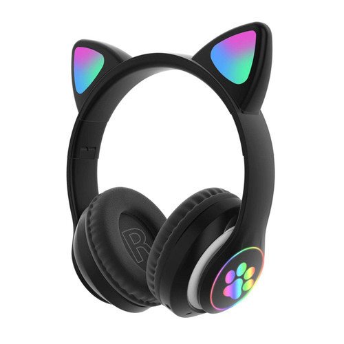 JIANWEI Wireless Gaming Headset, RGB LED Light Up Cat Ear Headphone, Noise Cancelling Over Ear Headphones, Foldable Bluetooth 5.0 Gaming Headphone for PC/Mobile(Black)