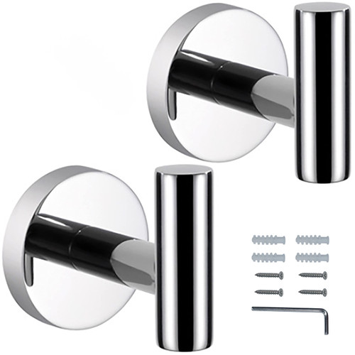 CANLUXY Towel Hooks for Bathroom 2 Pack - Robe Hooks for Kitchen Bath Wall Mounted - Towel Robe (2, Polished)