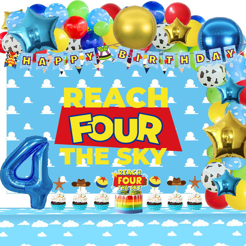 111 PCs Cartoon Toy 4th Party Decorations, Homond Toy Themed Inspired Story Fourth Reach Four The Sky Birthday Decorations Backdrop Balloon Garland Arch Banner Tablecloth Cake Topper Blue 111 PCs Cartoon Toy 4th Party Decorations, Homond Toy Themed Inspired Story Fourth Reach Four The Sky Birthday Decorations Backdrop Balloon Garland Arch Banner Tablecloth Cake Topper Blue