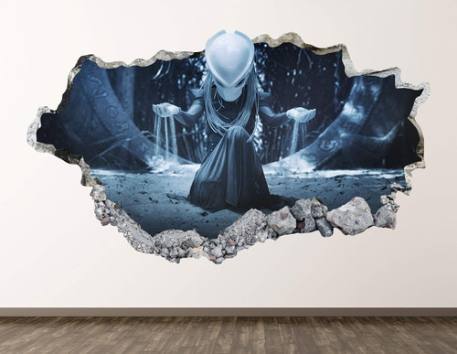 Alien Wall Decal Art Decor 3D Smashed Space Sticker Poster Kids Room Mural Custom Gift BL1214 (30"W x 18"H)