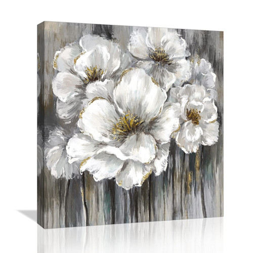 Flower Wall Decor Bathroom Kitchen Decor Wall Art Black and White Wall Decor Pictures Canvas Modern Farmhouse Wall Art Decor Framed Painting for Bedroom, Art Prints Artwork with Wood Fram Size 14x14