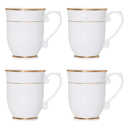 QOUTIQUE Bone China Decorated Coffee Mugs - 20 Ounce - Set of 4, Cups for Latte, Hot Tea, Cappuccino, Mocha, Cocoa, Mug Set, Large Coffee Mug, Gold Rim