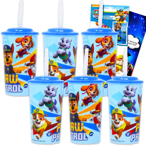Nick Shop Paw Patrol Sippy Cup Set - 6 Pack Paw Patrol Tumbler with Straw Bundle With Paw Patrol Stickers (Paw Patrol Cup for Toddlers Kids Adults)