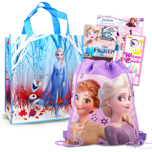 Classic Disney Disney Frozen Travel Bag Set Frozen Activity Bundle - 5 Pc Disney Frozen Toys with Frozen Drawstring Bag, Frozen Tote, Coloring Books, Games, Puzzles, Frozen Stickers, and More
