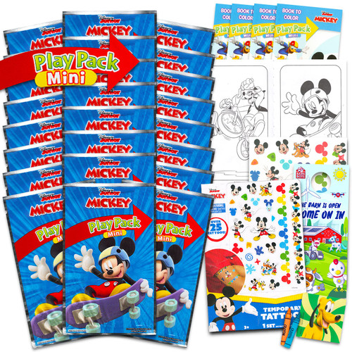 Beach Kids Disney Mickey Mouse Birthday Party Favors Set - Bundle with 24 Mickey Play Packs | Mini Coloring Books, Stickers, and More for Goodie Bags (Mickey Mouse Party Supplies)