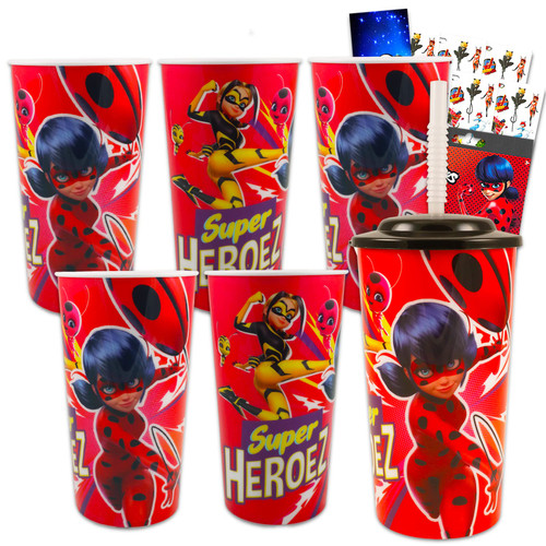 Crenstone Miraculous Ladybug Tumbler Cup Set - 16oz Miraculous Ladybug Cup With Straw Bundle with Stickers, More | Miraculous Ladybug Cup