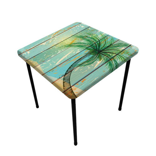 JOSKAA Vintage Wood Grain Fitted Tablecloth Square, Palm Tree Elastic Edge Decorative Table Cover Oil & Dust Proof Washable Polyester Table Clothes for Family Holiday Party Use, Fits 30" x 30" Table