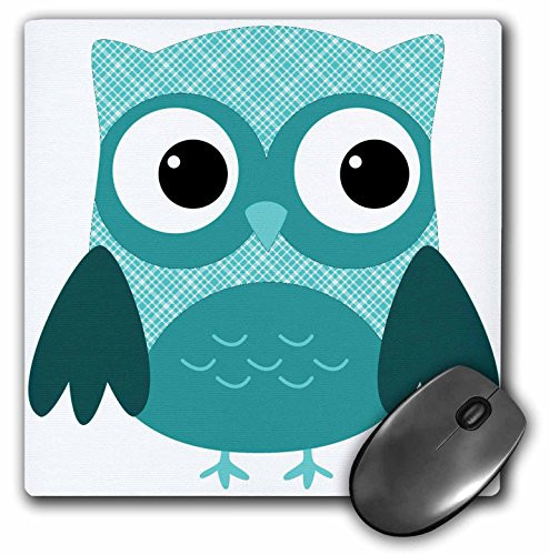 3dRose LLC 8 x 8 x 0.25 Inches Mouse Pad, Cute Light Blue Plaid Owl (mp_167617_1)