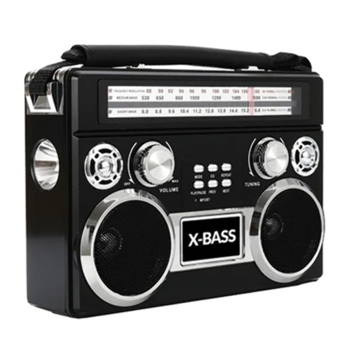 Supersonic SC-1097BT- Black 3 Band Radio with Bluetooth and Flashlight (Black)
