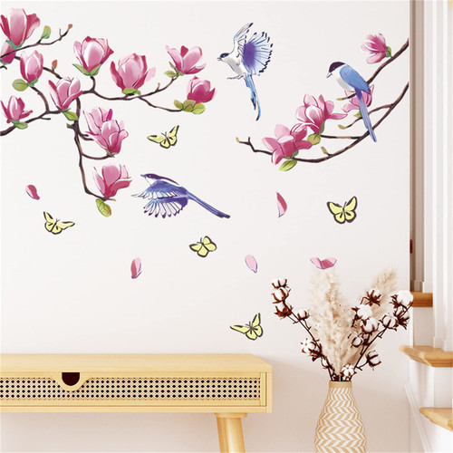 Birds on Tree Branch Wall Decals, Magnolia Floral Tree Branch Birds Wall Stickers, Removable Flying Birds Decor for Living Room Bedroom TV Wall (Birds2)