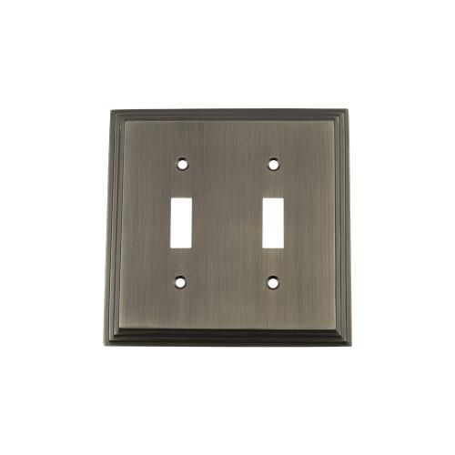 Nostalgic Warehouse 719807 Deco Switch Plate with Double Toggle, Antique Pewter