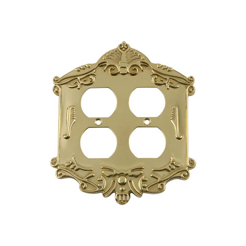 Nostalgic Warehouse 719945 Victorian Switch Plate with Double Outlet, Polished Brass