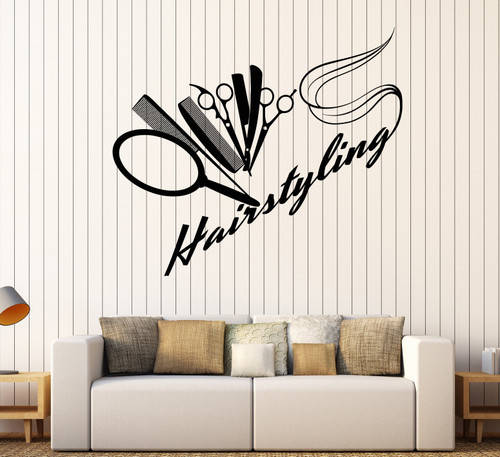 Vinyl Wall Decal Barbershop Hairdressing Salon Hair Stylist Stickers Large Decor (904ig) Black