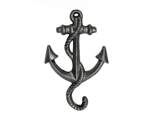 Hampton Nautical Rustic Silver Decorative Cast Iron Anchor Wall Hook 5" - Rustic Wall Art - Vintage Wall Decor