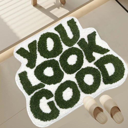 You Look Good Bath Mat, Cute Absorbent Shower Rug, Non-Slip Tufted Microfiber Bath Rug, Funny Bathroom Decor for Bathtub, Green Bathroom Rug, Machine Washable 21"X25"