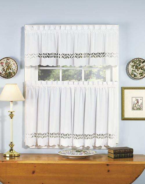 Today's Curtain Hellina Tapework Window Tier, 24-Inch, White