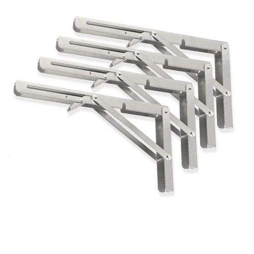 Folding Shelf Brackets - Heavy Duty Stainless Steel Collapsible Shelf Bracket for Bench Table, Space Saving DIY Bracket (10 Inch 4PCS)