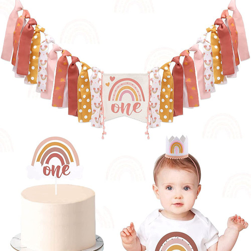 Vansolinne Boho Rainbow Highchair Banner, Neutral Rainbow Cake Topper Bohemian Crown Hat for Baby Girls First Birthday Cake Smash Party Decorations, Set of 3 Vansolinne Boho Rainbow Highchair Banner, Neutral Rainbow Cake Topper Bohemian Crown Hat for Baby Girls First Birthday Cake Smash Party Decorations, Set of 3