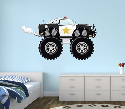 Sherif Monster Truck Wall Decal Police Nursery Art Kids Bedroom Decor Vinyl Playroom Sticker Mural West Mountain WM01 (24"W x 14"H)