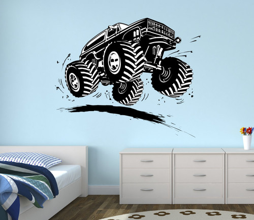Monster Truck Wall Decal Nursery Art Kids Bedroom Decor Vinyl Playroom Sticker Mural West Mountain WM02 (36"W x 30"H)