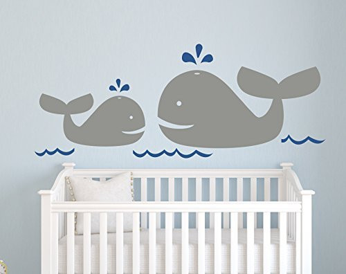 Nautical Mom and Baby Whale Wall Decal - Nautical Decor - Nursery Wall Decal - Baby Whale - Vinyl Baby Nursery Decor (42Wx16H)