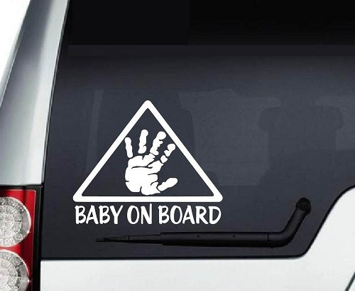 In-Style Decals Vinyl Decal Art Sticker 5" w x 4" h. Baby on Board Sign Emblem Removable Design for Car Truck Window Bumper Laptop Wall 3002