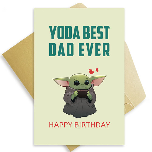 OJsensai Baby Yoda Funny Dad Birthday Card from Daughter Son, Lovely Father Bday Card from Wife, Cute Daddy Greeting Present from Daughter-In-Law Son-In-Law