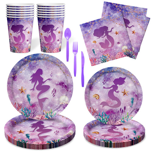 175PCS Mermaid Birthday Decorations Mermaid Party Decorations Mermaid Plates and Napkins Party Supplies Mermaid Birthday Party Supplies for Girls Kids Under the Sea Mermaid Theme Birthday Decorations