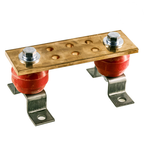 6" Copper Ground Bus Bar - Wall Mounted Ground Bar Kit - Electrical Ground Bar with Mounting brackets - Copper Grounding Busbar Bar Kit with 2.5kV Insulators - UL Listed