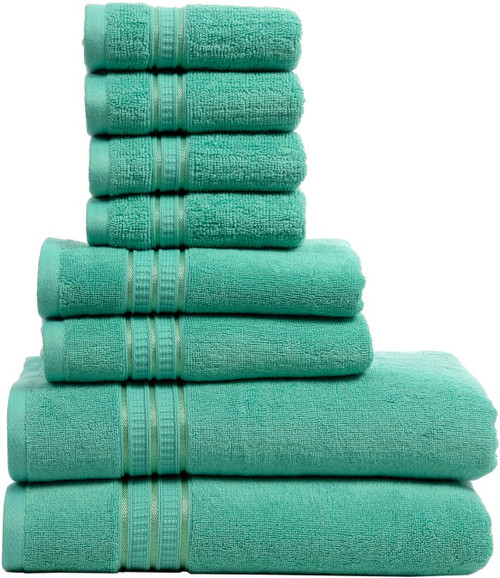 Bliss Casa 8 Piece Towel Set; 2 Bath Towels, 2 Hand Towels and 4 Washcloths - 600 GSM 100% Cotton Quick Drying Highly Absorbent Thick Bathroom Towels - Soft Hotel Quality for Bath and Spa (Aqua)