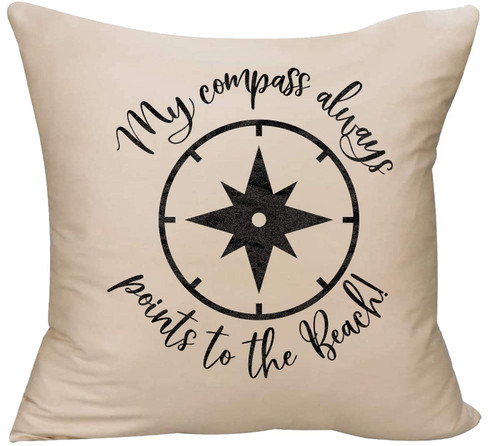 EVH My Compass Always Points to The Beach Cursive Navigate Funny Decorative Throw Pillow Cover 18 x 18 Beige Funny Gift EVH My Compass Always Points to The Beach Cursive Navigate Funny Decorative Throw Pillow Cover 18 x 18 Beige Funny Gift