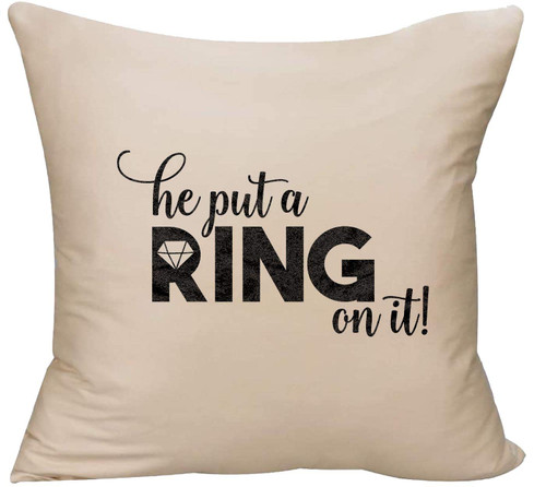 EVH He Put a Ring on it! Cursive Engaged Couple Love Announcement Decorative Throw Pillow Cover 18 x 18 Beige Funny Gift EVH He Put a Ring on it! Cursive Engaged Couple Love Announcement Decorative Throw Pillow Cover 18 x 18 Beige Funny Gift