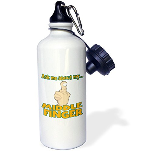 3dRose wb_160908_1"Funny Ask Me About My Middle Finger" Sports Water Bottle, 21 oz, White