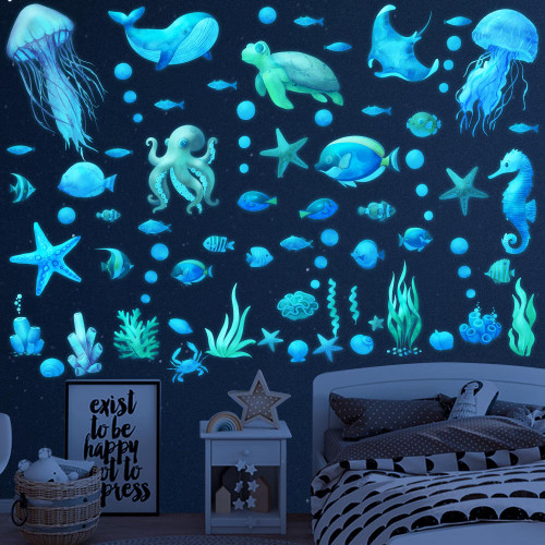 Ocean Fish Wall Decals,Glow in The Dark Under The Sea Wall Decals Sea Life Animals Wall Stickers Removable Waterproof Peel and Stick for Boys Kids Bathroom Watercolor Ocean Creatures Decor(Upgrade) Ocean Fish Wall Decals,Glow in The Dark Under The Sea Wall Decals Sea Life Animals Wall Stickers Removable Waterproof Peel and Stick for Boys Kids Bathroom Watercolor Ocean Creatures Decor(Upgrade)