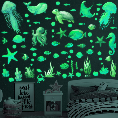 Ocean Fish Wall Decals,Glow in The Dark Under The Sea Wall Decals Vinyl Sea Life Wall Stickers Removable Waterproof Peel and Stick for Boys Kids Bathroom Watercolor Ocean Creatures Decor (Green) Ocean Fish Wall Decals,Glow in The Dark Under The Sea Wall Decals Vinyl Sea Life Wall Stickers Removable Waterproof Peel and Stick for Boys Kids Bathroom Watercolor Ocean Creatures Decor (Green)