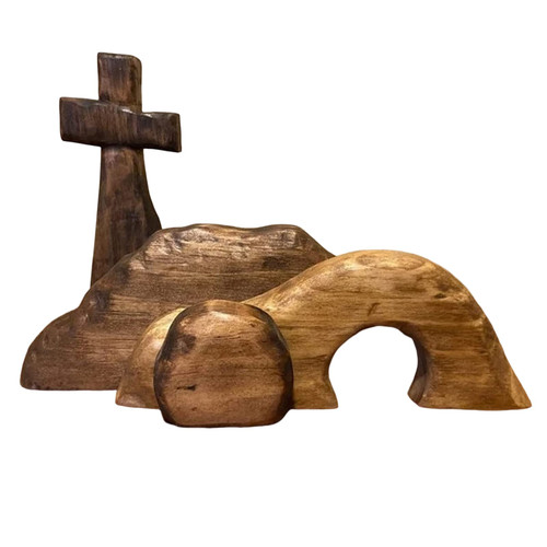BIOTAT Easter Wooden Cross Empty Tomb Scene Decoration, Easter Scene Wooden Decoration, Jesus Nativity Scene Decor Wooden Cross Empty Tomb Statue Set, Easter Decorations Religious Decor