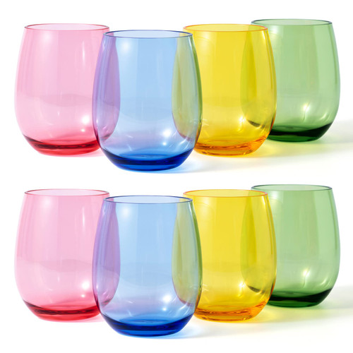 KX-WARE Unbreakable 18-ounce Acrylic Stemless Wine Glasses, set of 8 Multicolor