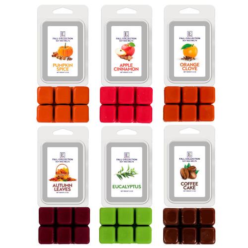 Fall Wax Melts Scented Wax Melts Wax Cubes for Scented Wax Warmer - 100% Soy Wax Melts - 6 Fragrances X 6 Cubes - Pumpkin Spice, Apple Cinnamon, Orange Clove, Autumn Leaves, Eucalyptus and Coffee Cake