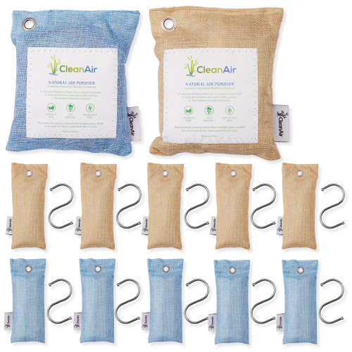 12-Pack Bamboo Charcoal Air Purifying Bag and Moisture Absorber - Room Deodorizer Odor Eliminator for Home Fridge Closet Shoe Gym Bag - Activated Charcoal Odor Absorber Natural Air Freshener- Pet Safe