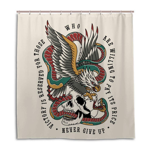 Kuizee Bathroom Shower Curtain 72 x 72 Inch with 12 Hooks Eagle Fighting Snake Skull Traditional Tattoo Style Bathtubs Waterproof Shower Curtains Set Fabric Decor Easy Install