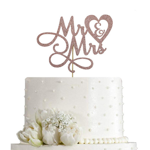 Mr and Mrs Cake Topper - Wedding, Engagement, Wedding Anniversary Cake Toppers Decorations, Double Sided Rose Gold Glitter