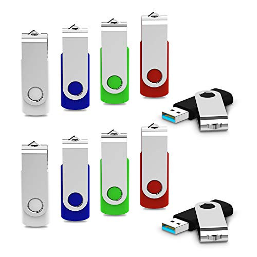JUANWE 10 Pack 32GB USB Flash Drive USB 3.0 Swivel Thumb Drive Memory Stick Jump Drive Pen Drive - Black/Red/Blue/Green/White (32GB, 5 Mixed Color)