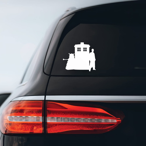 Dalek Tardis Doctor Sticker Decal Notebook Car Laptop 5" x 4" (White)