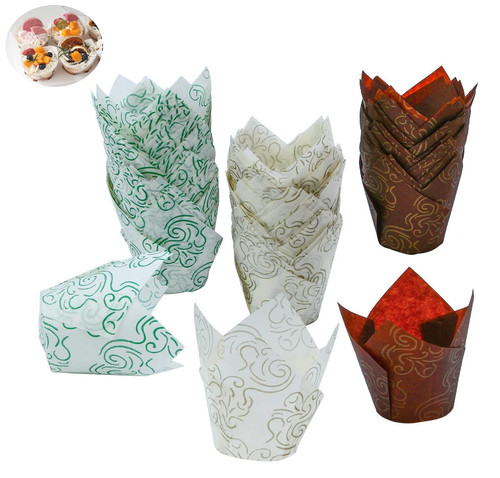 150 PCS Tulip Cupcake Liner Baking Cups Paper Cupcake and Muffin Baking Cups for Baby Showers,Weddings, Birthdays, Colourful and Natural (Brown, Green, White) (Three Color)