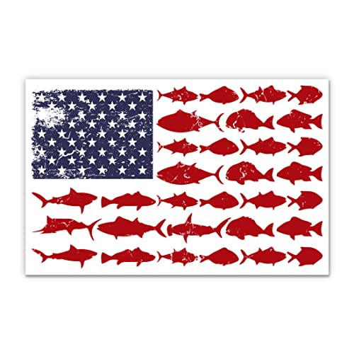 American Fishing Flag Sticker - 3" Laptop Sticker - Waterproof Vinyl for Car, Phone, Water Bottle - Fish Flag Decal