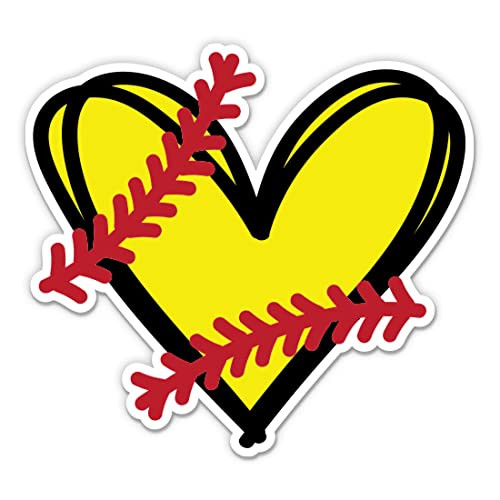 Softball Heart Sticker - 3" Laptop Sticker - Waterproof Vinyl for Car, Phone, Water Bottle - Cute Softball Decal