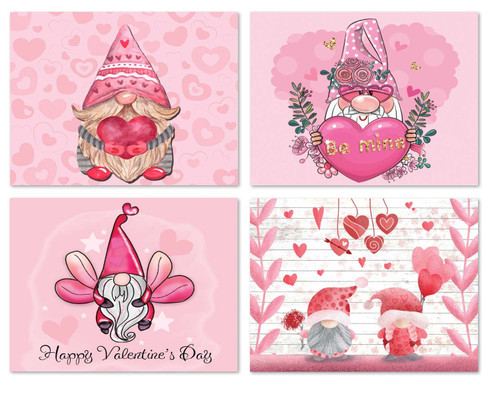 Small World Greetings Valentine Gnomes Blank Note Cards - Valentine's Day Greeting Cards with Envelopes - 4 Unique Designs - 5.5"x4.25" (12 Pack)