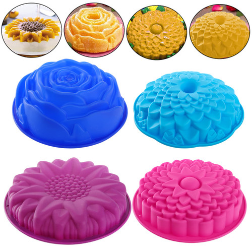 DEAYOU 4 Pack Flower Shape Silicone Cake Molds, Non-Stick Bread Pie Flan Tart Baking Pan Jello Molds, Round Silicone Baking Tray for Brownie, DIY, Anniversary, Birthday DEAYOU 4 Pack Flower Shape Silicone Cake Molds, Non-Stick Bread Pie Flan Tart Baking Pan Jello Molds, Round Silicone Baking Tray for Brownie, DIY, Anniversary, Birthday